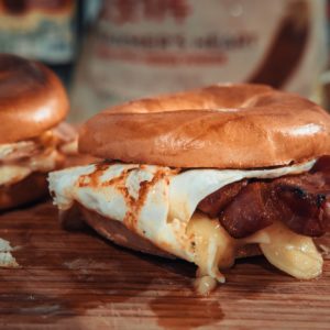 bacon egg cheese sandwich im bagel